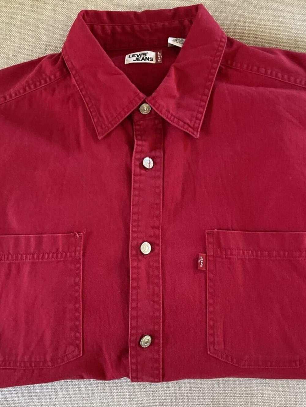 Levis Shirt Red Button Up Rivet Denim Jean Tab Adult L